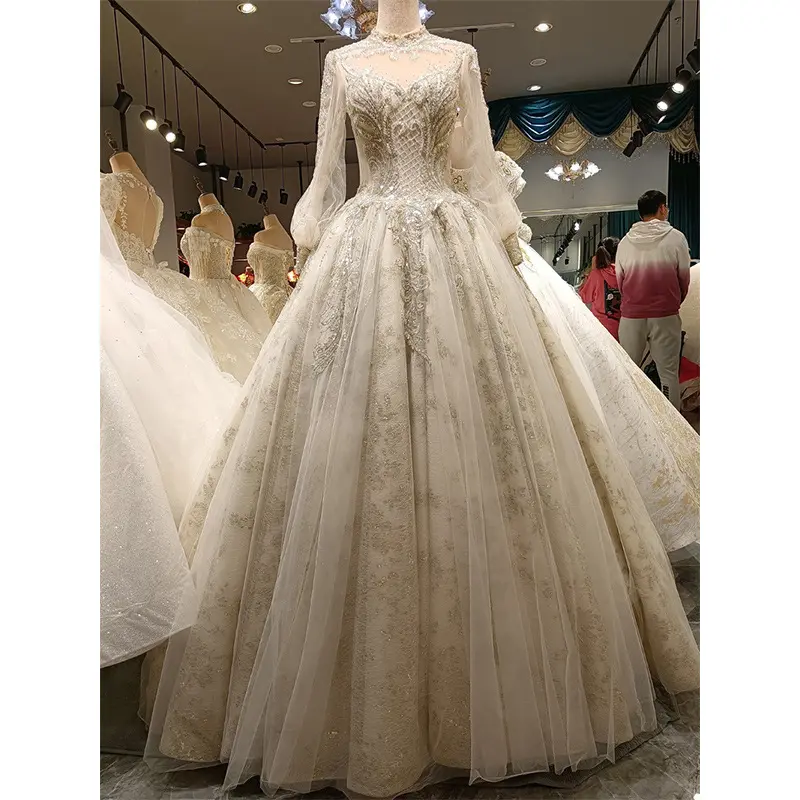 Customization white 5xl pearl long dresses for women elegant 2023 Wholesale white lace fabric for modest mermaid wedding dress