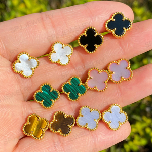 Orecchini a quadrifoglio in argento sterling 925 con pietre naturali, malachite e agata nera, per donna, vendita all'ingrosso SPJ - Product Image 2