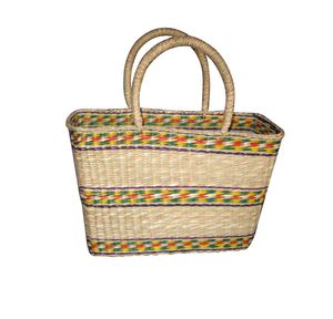 Bolso Tote Casual de Mimbre Vietnamita Tejido a Mano con Flores, Dos Asas, Parte Superior Abierta, Estilo Vintage, Impermeable - Product Image 1
