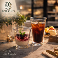Bouteille en verre transparent de 350 ml (12 oz) avec logo personnalisé, base lourde, nervures verticales, esthétique, pour emballage de café glacé, vente en gros, Bolong