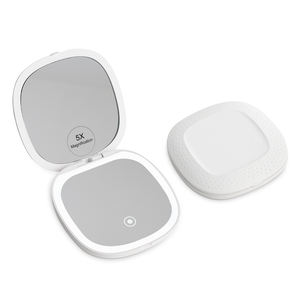 Iki taraflı akıllı şarj edilebilir katlanır kompakt el ışık ile büyüteçli ayna özel taşınabilir Led Vanity seyahat cep ayna - Product Image 4