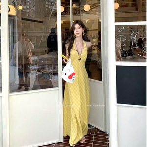 Vestido Halter Romántico Francés para Mujer, Estilo Vacaciones de Verano 2026, Transpirable, con Estampado por Descarga, Cintura Natural, Vintage - Product Image 4