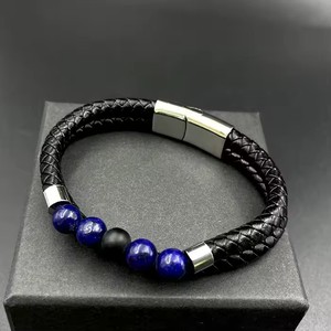 Multilayer kulit besi tahan karat gesper magnetik Pria Perhiasan alami mata harimau manik-manik dikepang gelang kulit untuk pria - Product Image 6