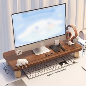 Support de moniteur réglable en hauteur en bois de bambou avec tablette pour clavier, organisateur de bureau à 3 niveaux, pour la maison et le bureau, OEM personnalisé - Product Image 1
