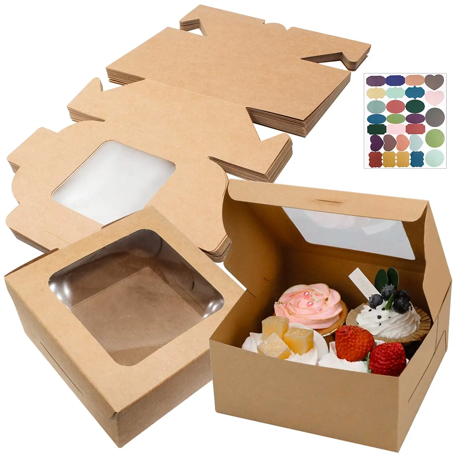 4/5/10/12 ''Kraft Cupcake kutuları konteynerler ile temizle ekran pencere kek tepsileri tutucu kurabiye kekler ve hamur işleri için