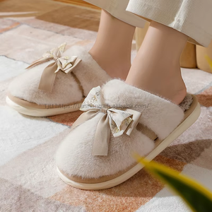 Wholesale Brand New Spring Cotton for <b>Slippers</b> Winter Lace Bow Lightweight Soft Home Use Embroidered Logo Non-Slip Fast Shipping - Product Image 3