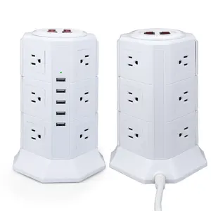 power strip outlet tower,vertical electrical extension socket USA multiple USB power socket 12 outlets And 5 USB charging ports