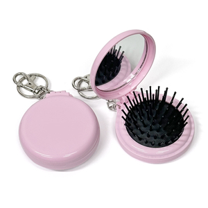 Customized Folding Mirror Brush Charm Compact Mirror Brush Keychain with Customization