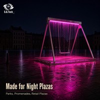 Fontaine numérique à rideau d'eau Water Crown en acier inoxydable, éclairée aux lumières lavande, pour événements nocturnes, bars, jardins et fêtes en extérieur