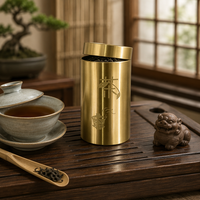 Conteneur de stockage de thé hermétique en laiton poli personnalisable en forme de gourde avec un design vintage en relief