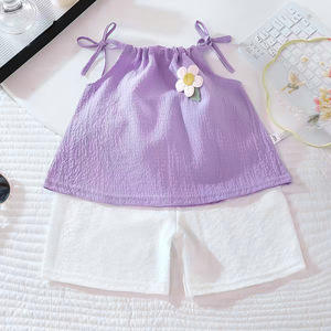 Nouvel ensemble camisole et short aux couleurs vives pour l'été, tenue d'été élégante en deux pièces pour filles, vêtements pour enfants - Product Image 1