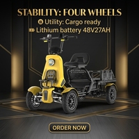 Quadricycle électrique miniature 13 pouces, sûr et stable, pour adultes, avec frein hydraulique sur 4 roues, siège réglable, batterie lithium 48V 500W