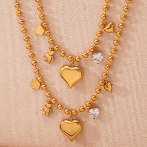Collar con Colgante de Moda YF8397, Diseño de Corazón Grande con Circonita y Osito Pequeño, Chapado en Oro de 18K, Acero Inoxidable Resistente al Agua - Product Image 5