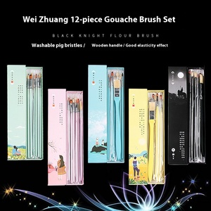 Ensemble de 12 pinceaux <span class=keywords><strong>gouache</strong></span> Black Knight pour l'exportation, poils de sanglier, aquarelle, acrylique, peinture à l'huile, pinceau éventail pour peintres - Product Image 3