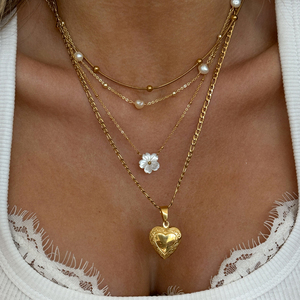 <span class=keywords><strong>Collier</strong></span> minimaliste en perles d'eau douce, étanche, plaqué <span class=keywords><strong>or</strong></span> 18 carats, en acier inoxydable, avec pendentif fleur en coquille blanche et cœur - Product Image 3