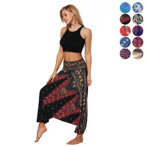 Celana Yoga Longgar Kasual Wanita Grosir Celana Panjang Motif Kustom Celana Harem Olahraga Dansa Pinggang Tinggi Boho Aladdin