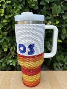 Vasos de Acero Inoxidable de 40 oz con Brillantina de los Astros de Houston, Vasos Auténticos de los Astros de Houston con Pedrería y Asa - Product Image 3