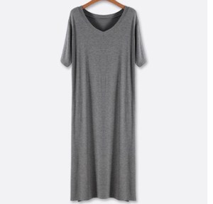 Abito da maglietta estivo in cotone all'ingrosso da donna Casual <span class=keywords><strong>con</strong></span> <span class=keywords><strong>spacco</strong></span> lato largo scollo a V abito in maglia a maniche corte di base abito <span class=keywords><strong>nero</strong></span> <span class=keywords><strong>lungo</strong></span> solido - Product Image 2