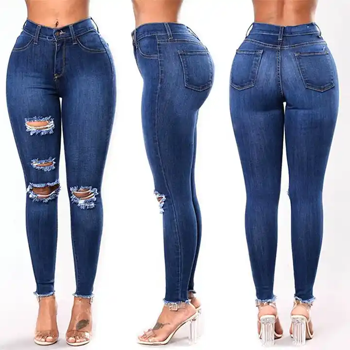 barato euro nosotros estilo colombiano moda mujer jeans super flaco cintura  alta más tamaño lápiz stretch jeans angustiados pantalones