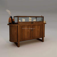 Table de présentation de bijoux de style chinois traditionnel, comptoir en MDF laqué rouge et peint en bleu, acier inoxydable, OEM/ODM