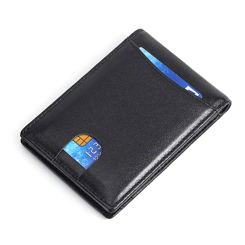Wholesale popular ultra-thin men's soft genuine leather wallet real cowhide card wallet with Rifd anti-theft brush