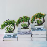 Bonsai Pinus Buatan Bentuk Melengkung, Pohon Palsu Hiasan Meja, Dekorasi Jendela Toko & Rumah, Tanaman Pot