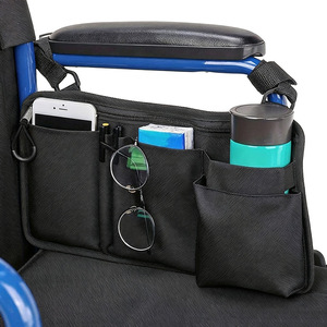Sac de rangement multi-poches pour accoudoir de fauteuil roulant, noir, monocouche, pour fauteuil roulant, poussette, aide à la mobilité pour personnes âgées - Product Image 1