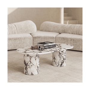 Tables basses de salon Newstar, base en <span class=keywords><strong>colonne</strong></span> cannelée, piliers, pieds de table en pierre, table basse ovale en marbre travertin - Product Image 1