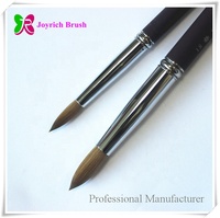 Pinceau à ongles en acrylique personnalisé avec logo, poils Kolinsky véritable, manche en métal couleur café, tête ronde, pour le vernis à ongles et la beauté des ongles