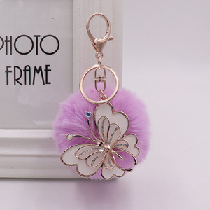 Élégant porte-clés <span class=keywords><strong>papillon</strong></span> en strass de cristal avec pompon duveteux, en métal or rose, pour <span class=keywords><strong>sac</strong></span> à main tendance - Product Image 4