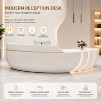 Bureau d'accueil incurvé blanc de luxe, sur mesure, pour salon de beauté, clinique, hôtel, avec éclairage LED