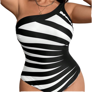 ชุดว่ายน้ำวันพีซแบบใหม่ คอวีลึก พร้อมที่คาดผม โพลีเอสเตอร์ 100% แห้งเร็ว ไซส์พลัสสำหรับผู้หญิง XL-4XL - Product Image 1