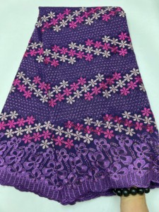 Algodón para encaje de voile, tejido multicolor con bordado floral a rayas, pedrería termoadhesiva, peso medio, 5 yardas, Aso Ebi nigeriano - Product Image 6