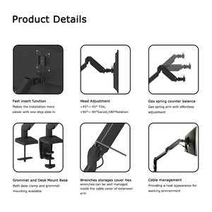 AG8P-21 joli support de moniteur LCD pivotant ressort à gaz bras de moniteur unique support pour ordinateur portable à 90 degrés - Product Image 6