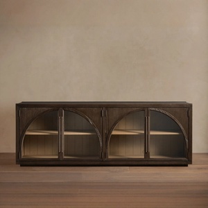 <strong>Imperial</strong> Modern American Heritage Oak Sideboard Cabinet, Arched Glass 4-Door <strong>Buffet</strong>, Customizable Size Extra Long Media Console - Product Image 3