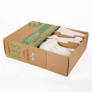 380 Piece set compostable eco friendly cutlery with box durable and heat resistant flatware set 140 forks/120 spoons/120 knives