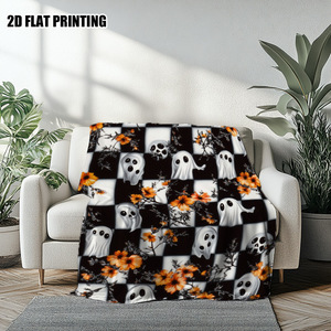 Halloween Pumpkin Ghost <b>Skull</b> Flannel Blanket Throw Blanket Nap Blanket Party Decor Horror <b>Gift</b> Skin Friendly Reversible - Product Image 2