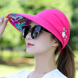 Chapeau d'été pliable à large bord anti-UV pour femme, idéal pour la plage et le cyclisme, modèle à dessus ouvert, vente en gros - Product Image 2