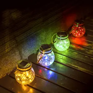 Waterproof Solar Mason Jar Lid Lights 30 Leds Warm Hanging Crackle Glass Solar Powered Fairy Lights Mason Jars Light Solar