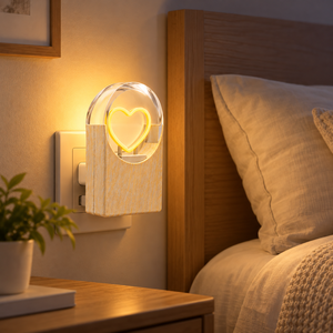 Lámpara Nocturna LED de Madera con Forma de Corazón, Enchufe de Pared, Luz Blanca Cálida de 2700K, 0.5W de Ahorro de Energía, Lámpara de Noche para Dormitorio o Pasillo - Product Image 3
