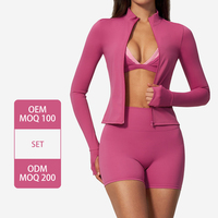 Ensemble de yoga 3 pièces pour femmes TZ6116-18, nouveau style, avec veste à manches longues zippée, soutien-gorge de sport contrasté et short taille haute