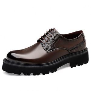 Zapatos de Hombre de Cuero Genuino, con Cordones, Transpirables, Ligeros, Antideslizantes, con Suela Gruesa, de Charol, para Oficina, Carrera, Boda - Product Image 4