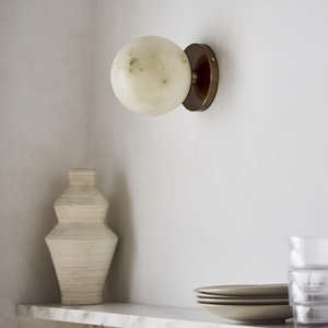 Applique murale en laiton moderne de luxe pour salle de bain et hôtel, <span class=keywords><strong>globe</strong></span> en albâtre naturel, LED E12, vente en gros d'usine, export, applique en albâtre Alba - Product Image 3