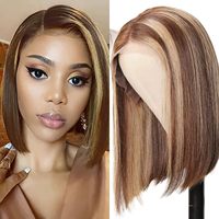 Peluca Bob Ombre Rubia Boutique Elite 15A SDD, Cabello Humano 100%, Encaje Frontal Transparente HD, Cabello Virgen para Mujer