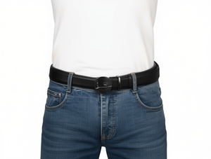 Cintura da uomo in vera pelle con fibbia automatica, 3,5 cm x 125 cm, stile casual, colore unico, resistente, monopezzo. - Product Image 1