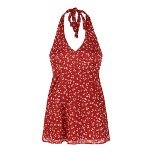 <span class=keywords><strong>Vestido</strong></span> <span class=keywords><strong>corto</strong></span> de chifón <span class=keywords><strong>rojo</strong></span> floral sin espalda para mujer, diseño de falda ajustada de verano con cintura estrecha y corte en A, Bdbh - Product Image 6