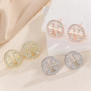 ต่างหูทันสมัยสไตล์อเมริกันยุโรปสำหรับผู้หญิงเครื่องประดับทองเหลืองติดเพชรหลายสีประดับคริสตัลทอง - Product Image 3