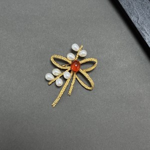 <b>Bow</b> Brooch with Natural Amethyst & Garnet Two Colors Option 18K Gold Plated Copper Freshwater Pearl Lapel Pin Women Apparel Jew - Product Image 2