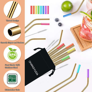 Pajitas reutilizables de acero inoxidable, juego de 16 pajitas reutilizables con puntas de silicona - Product Image 3