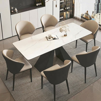 Ensemble de table à manger extensible en pierre frittée 140-240 cm avec structure en acier carbone et chaises en cuir Nappa pour la maison, l'hôtel et le restaurant